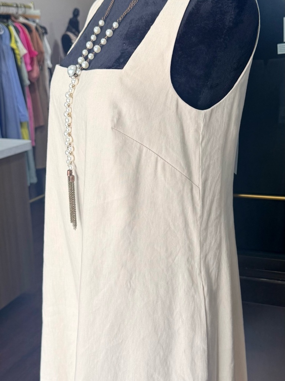 ANTONIO MELANI Cream Sleeveless Dress Summer Linen Blend - Picture 2 of 4